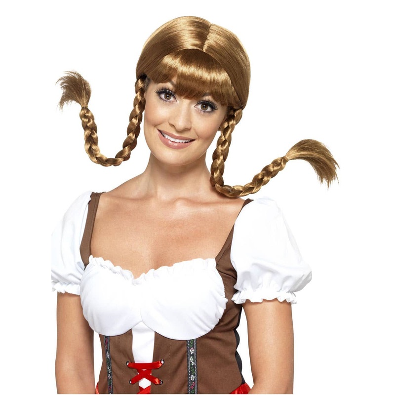 Bavarian Babe Womens Plaited Brown Oktoberfest Wig