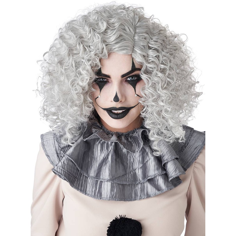 Corkscrew Clown Mid Length Curly Grey Womens Costume Wig