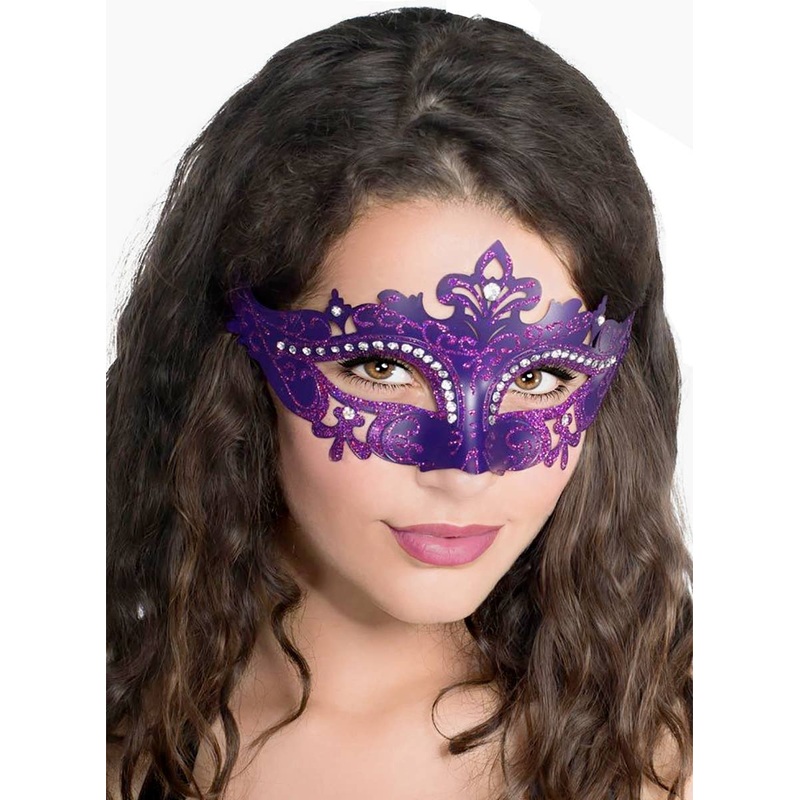 Cut Out Purple Masquerade Mask with Rhinestones