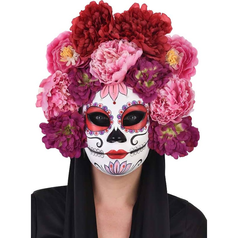 Day of the Dead Pink Flower Sugar Skull Masquerade Mask
