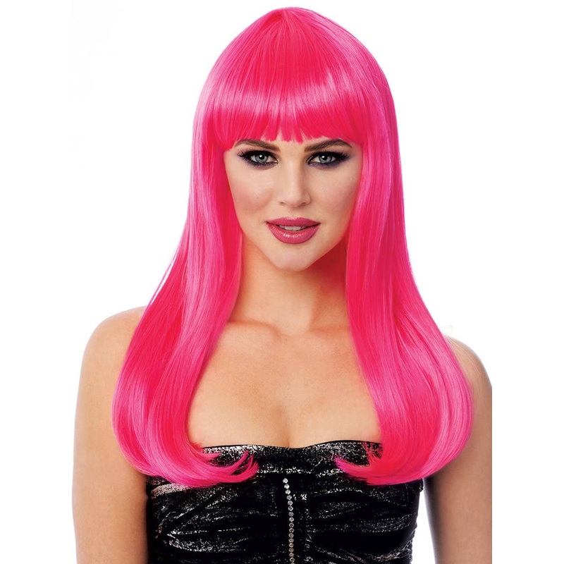 Deluxe Hot Pink Womens Long Mistress Costume Wig