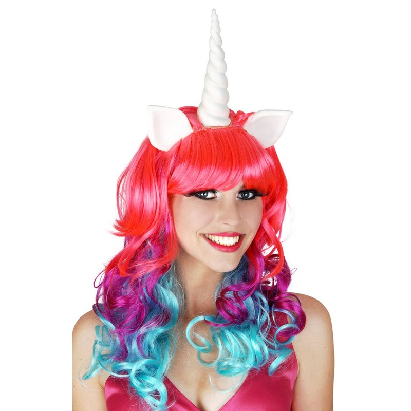 Faith Unicorn Womens Curly Wig with Horn and Ears