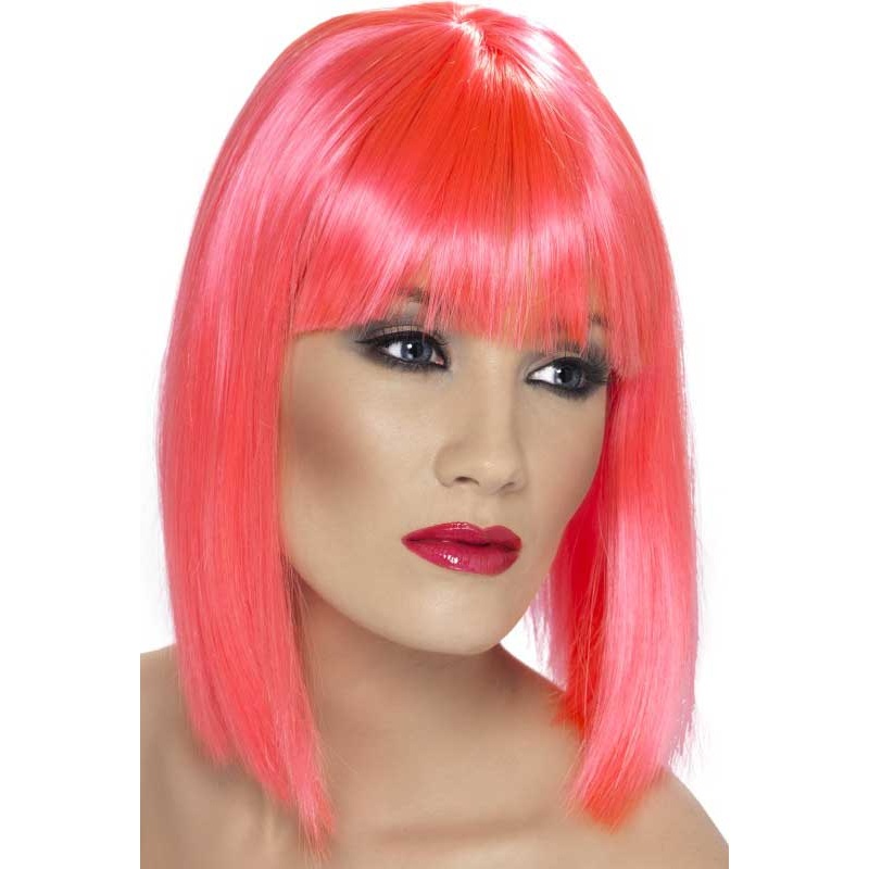 Glam Short Neon Pink Costume Wig