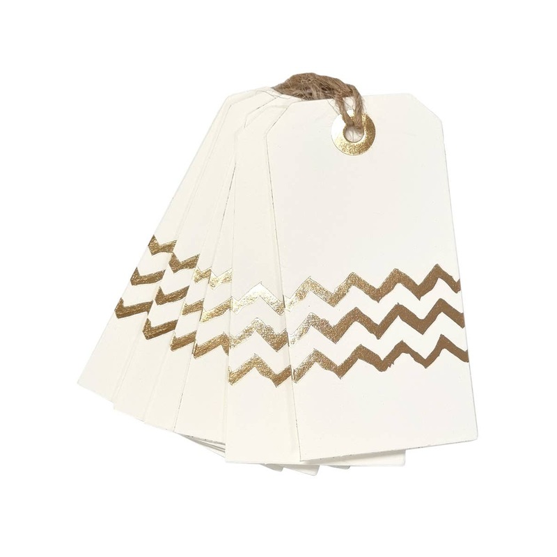 Gold Chevron 8x4cm Gift 12 Pack Tags