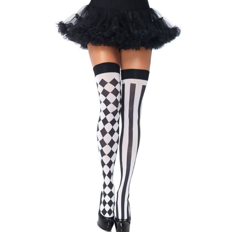 Harlequin Black and White Thigh High Stockings