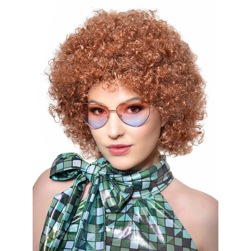 Light Auburn Brown Unisex Adults 70s Disco Afro Costume Wig