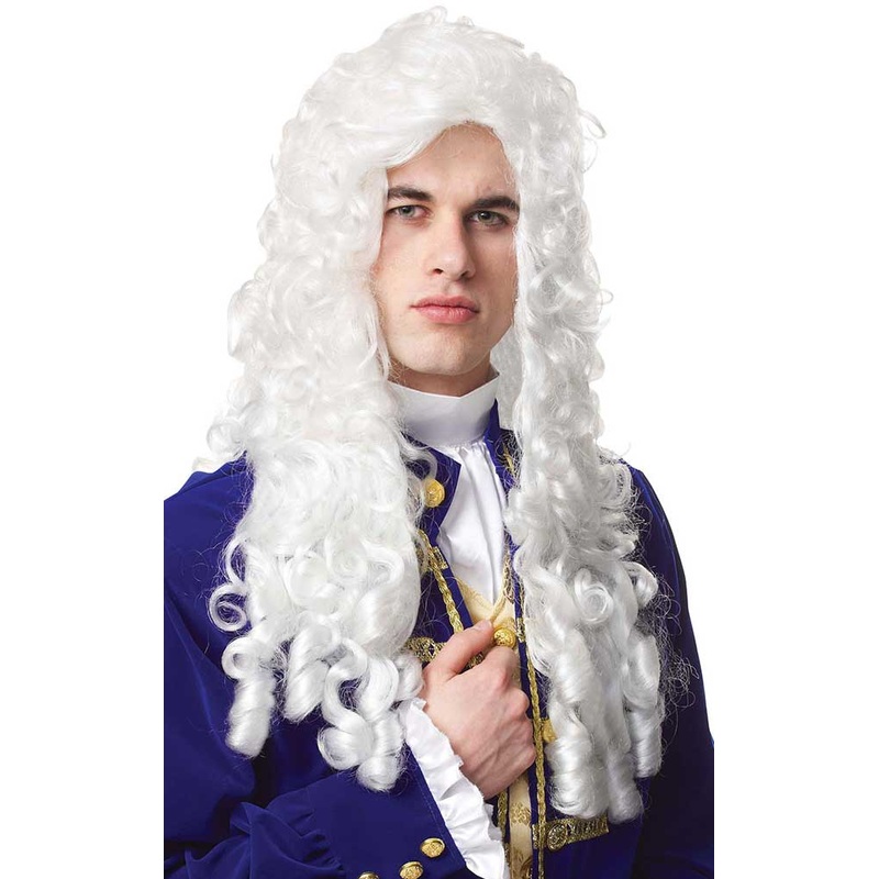 Nobleman Long Curly White Mens Wig
