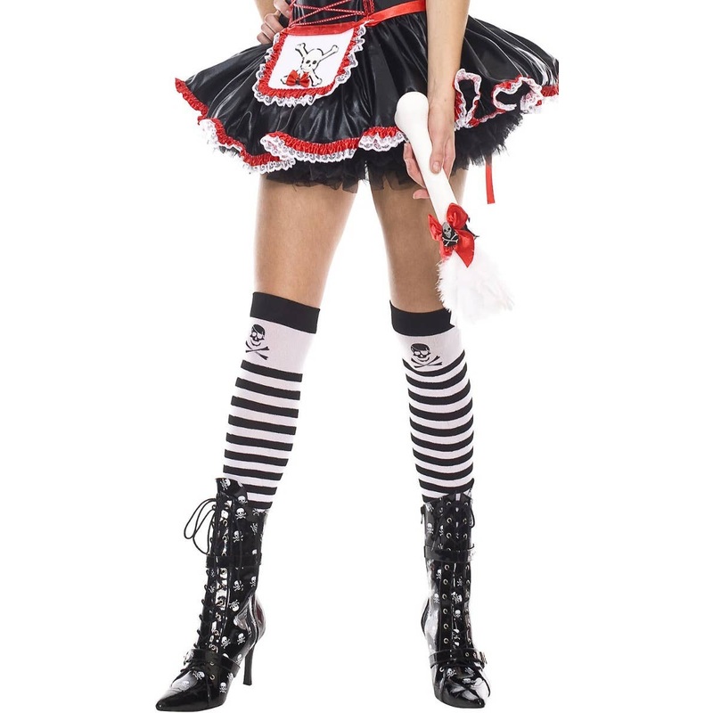 Pirate Skull Striped Thigh High Stockings