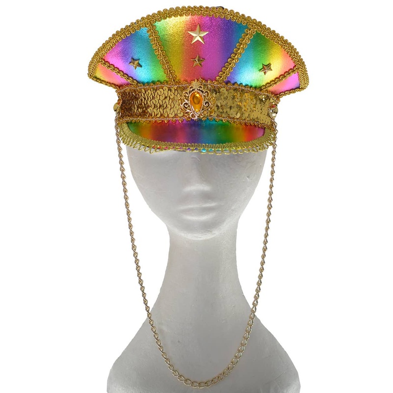 Rainbow Metallic Deluxe Handmade Festival Visor with Gold Chain