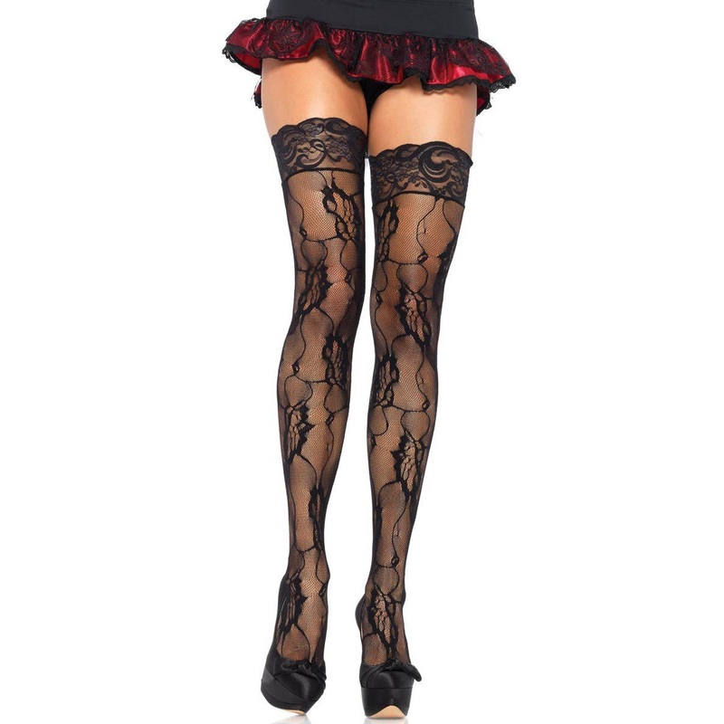 Romantic Lace Thigh High Stockings in Black