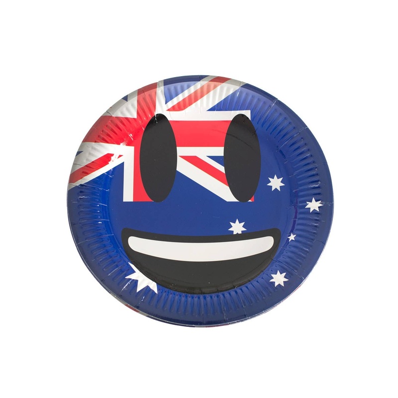 Round Happy Emoji Aussie Party Plates - 10 Pack