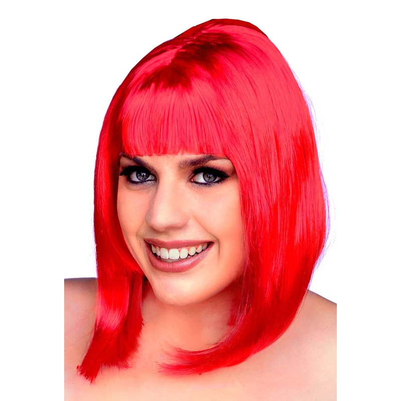 Short Bright Red Womens Beehive Bob Wig with Fringe