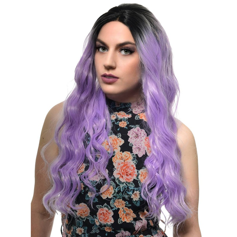 Violet Long Wavy Rooted Lace Front Synthetic Fashion Wig