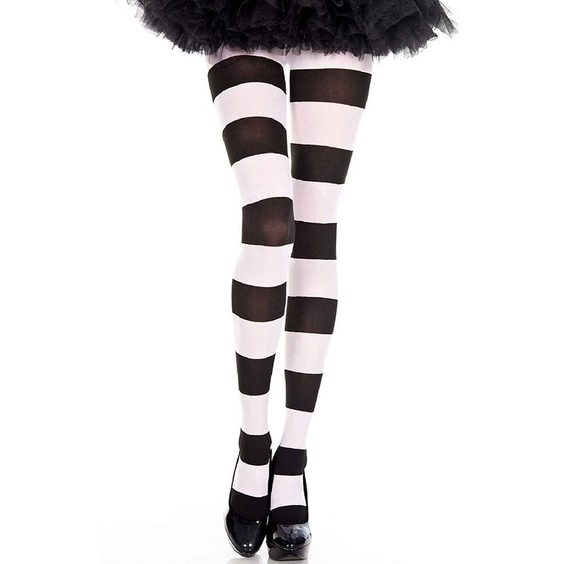Wide Stripe Womens Black and White Pantyhose