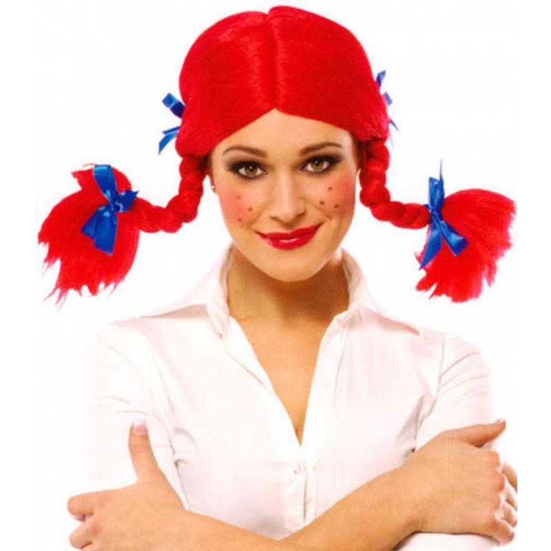 Womens Red Plaited Doll Costume Wig