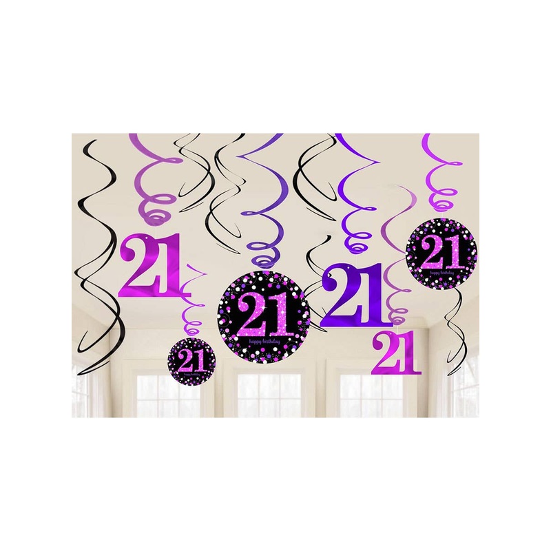 21st Birthday Pink and Black Hanging Spirals Decoration