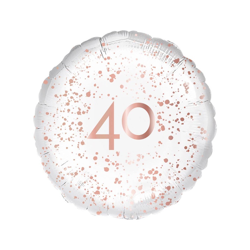 40th Birthday Print Rose Gold and White 45cm Round Foil Balloon