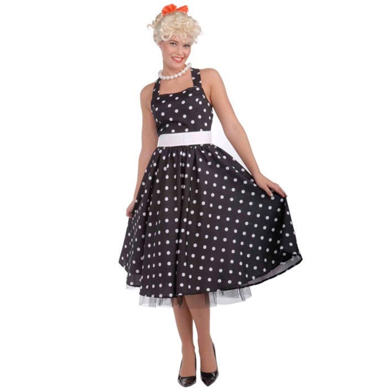 50s Cutie Womens Retro Black Polka Dot Costume