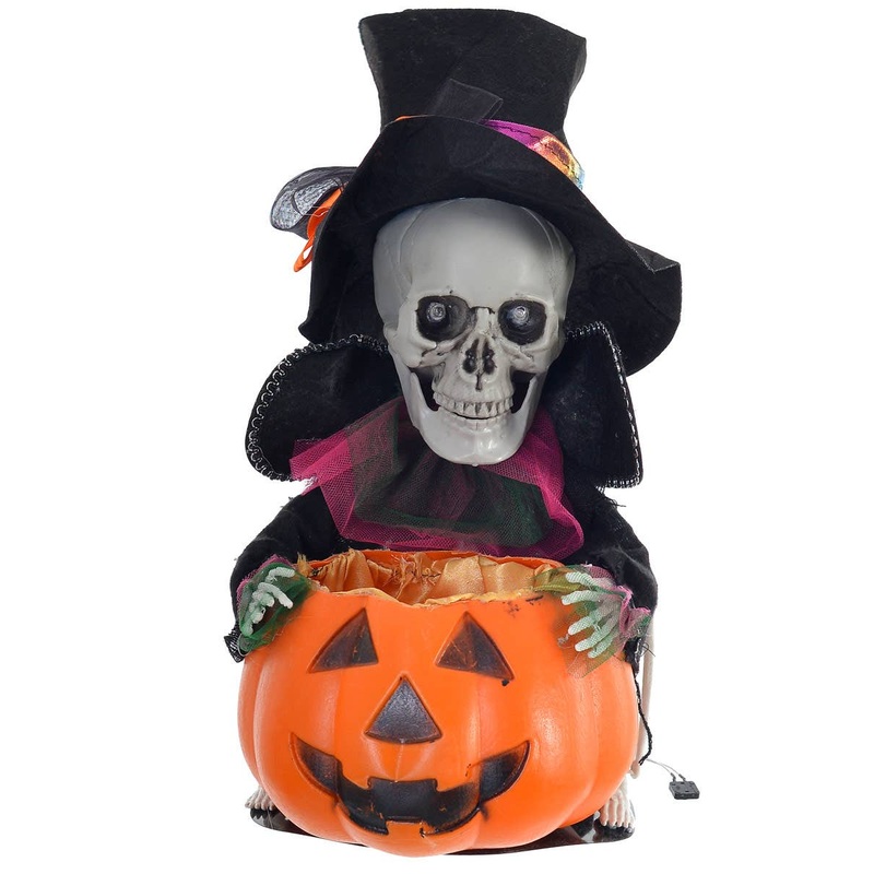 Animated Grim Reaper with Pumpkin Halloween Candy Bowl