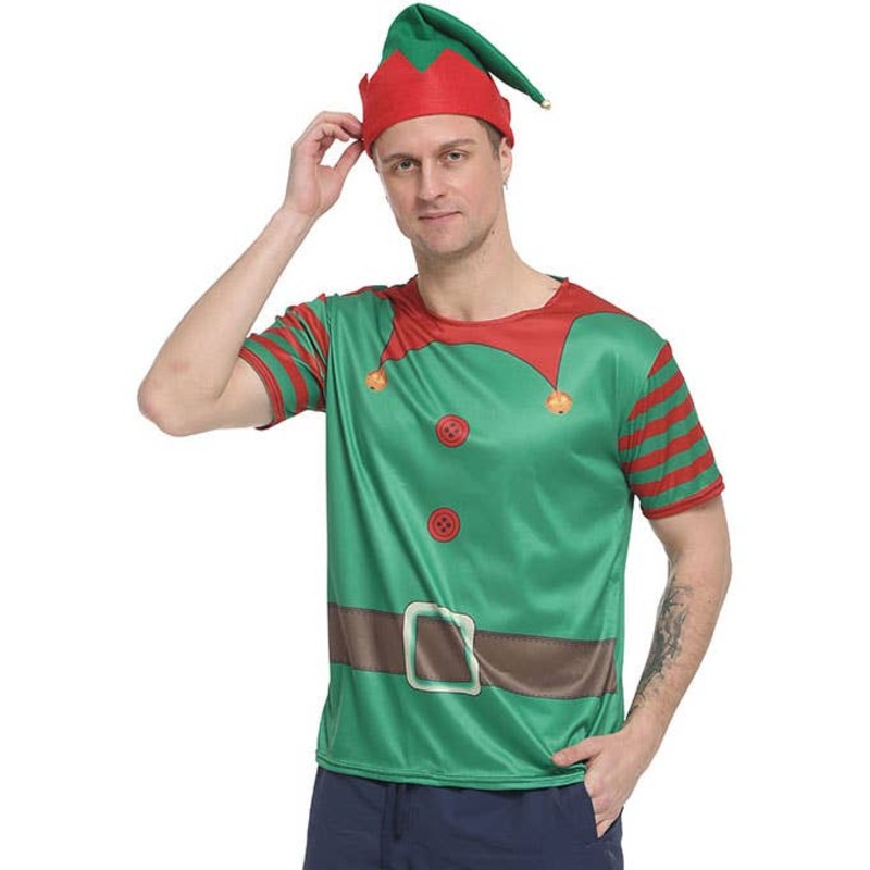 Christmas Elf Print Mens Costume Shirt