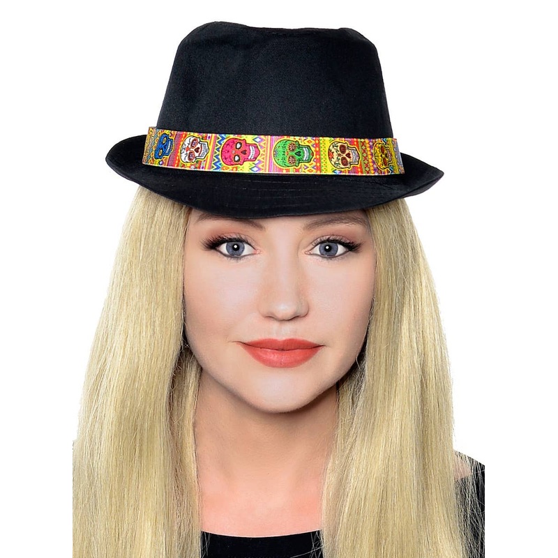 Day of the Dead Adults Black Fedora Costume Hat
