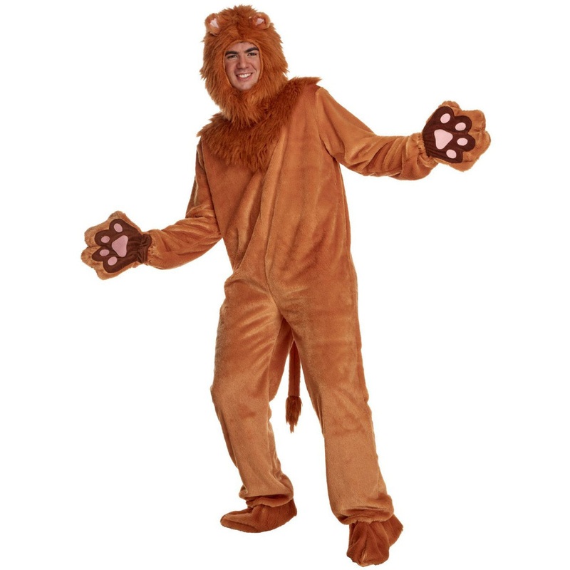 Deluxe Adults Plus Size Plush Lion Costume with Fluffy Mane