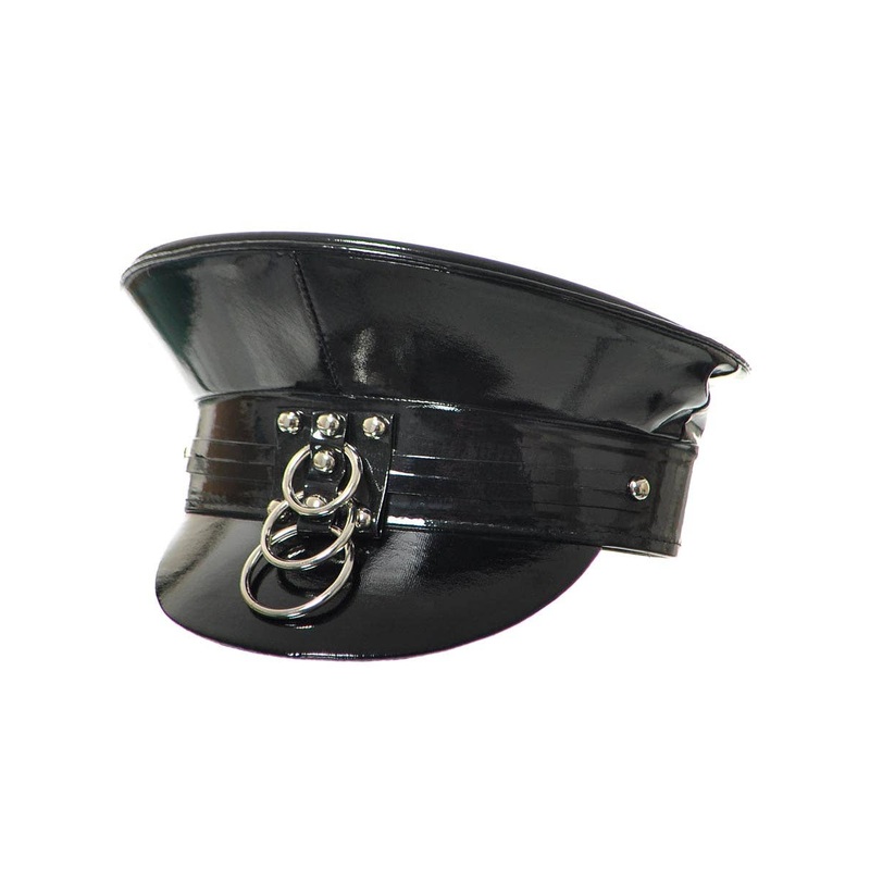 Deluxe Peaked Black Vinyl Cap Festival Hat