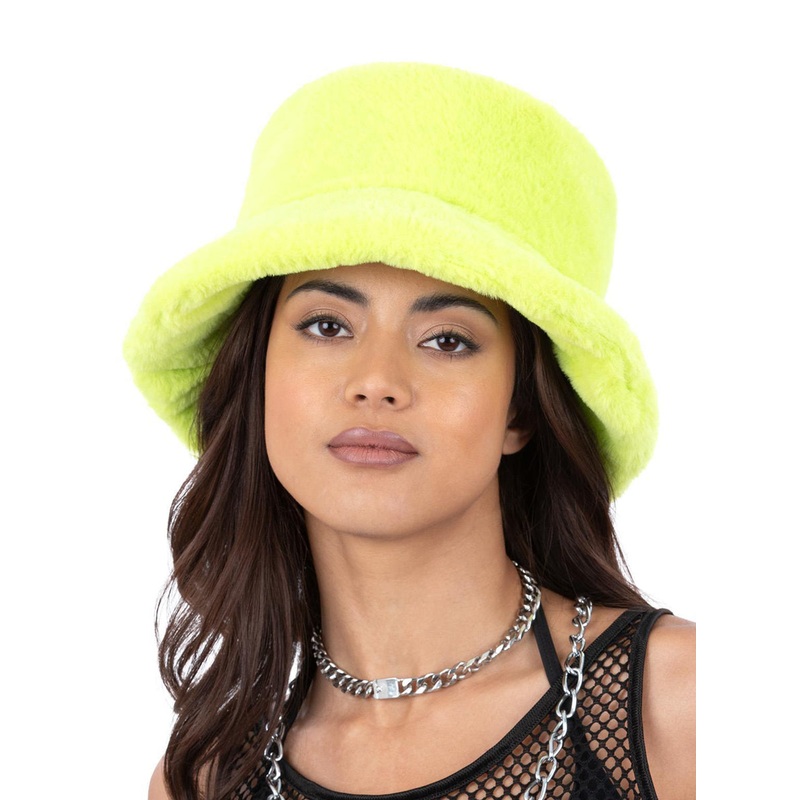 Faux Fur 90s Womens Green Costume Bucket Hat