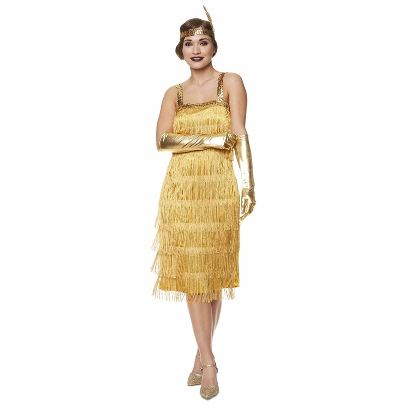 Fringed Plus Size 1920s Womens Gold Flapper Costume