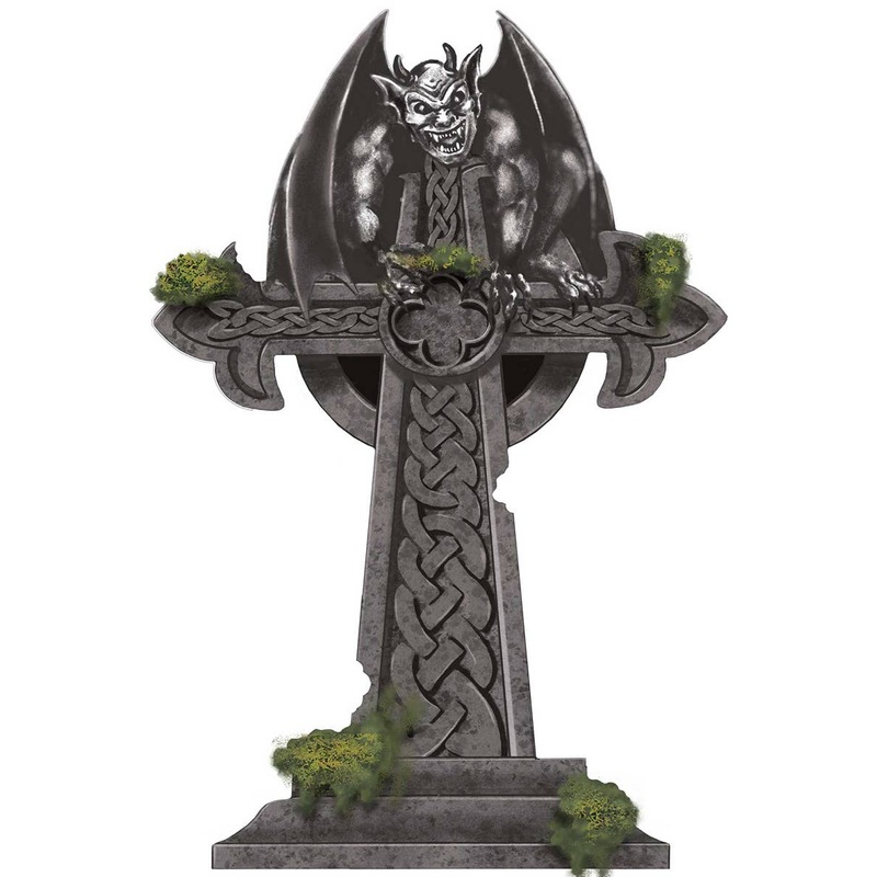 Gargoyle Cross Grey Foam Tombstone Halloween Decoration