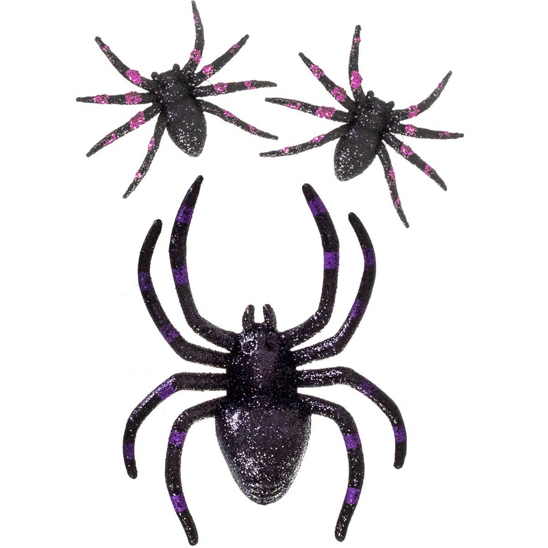 Glittery Black and Purple Spiders Halloween Decoration