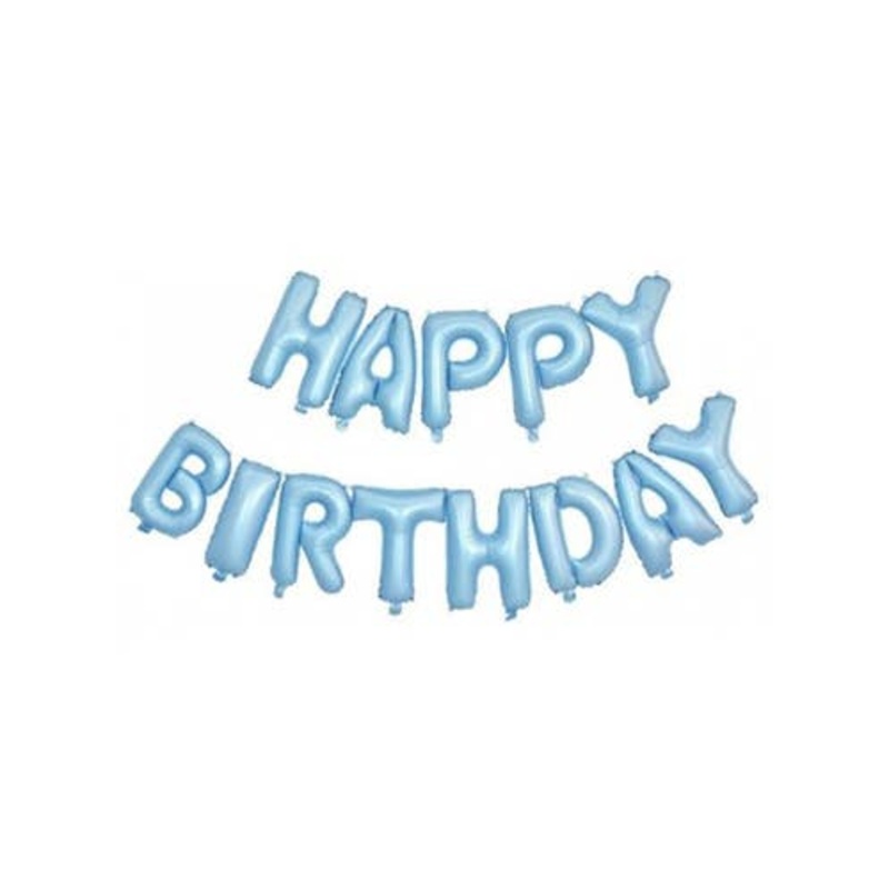 Happy Birthday Matte Blue Script 35cm Air Fill Foil Balloon Banner