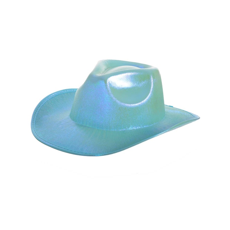 Holographic Blue and Green Cowboy Festival Hat
