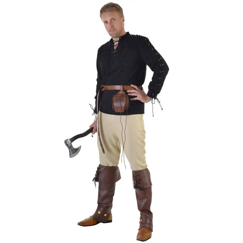 Long Sleeve Medieval Mens Plus Size Black Costume Shirt