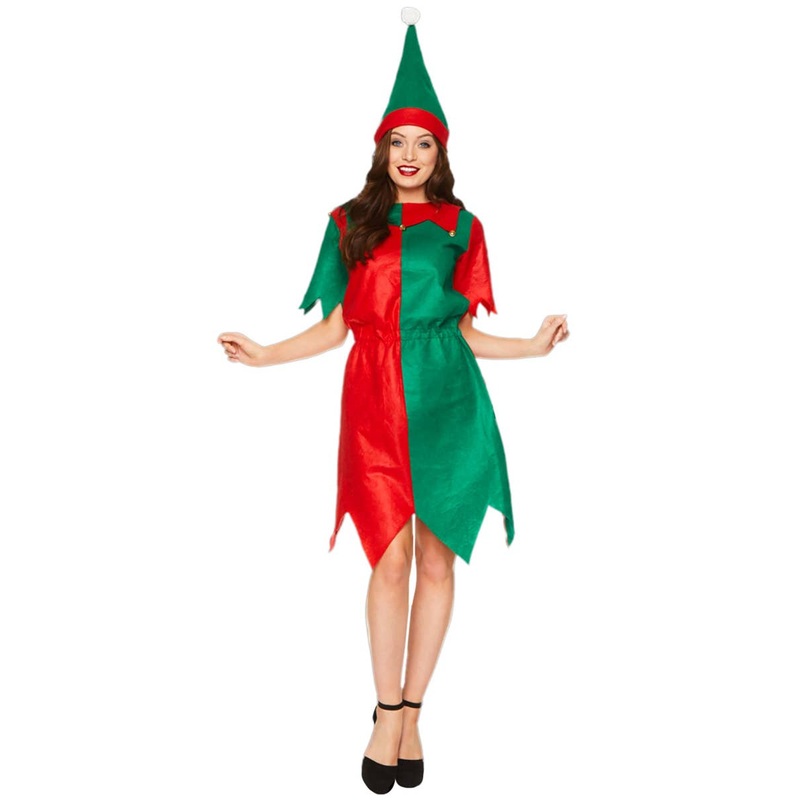 Miss Elf Womens Green and Red Christmas Costume