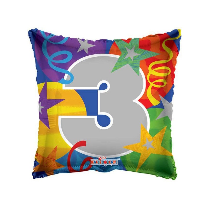 Number 3 Multicolour 46cm Star Print Square Foil Balloon