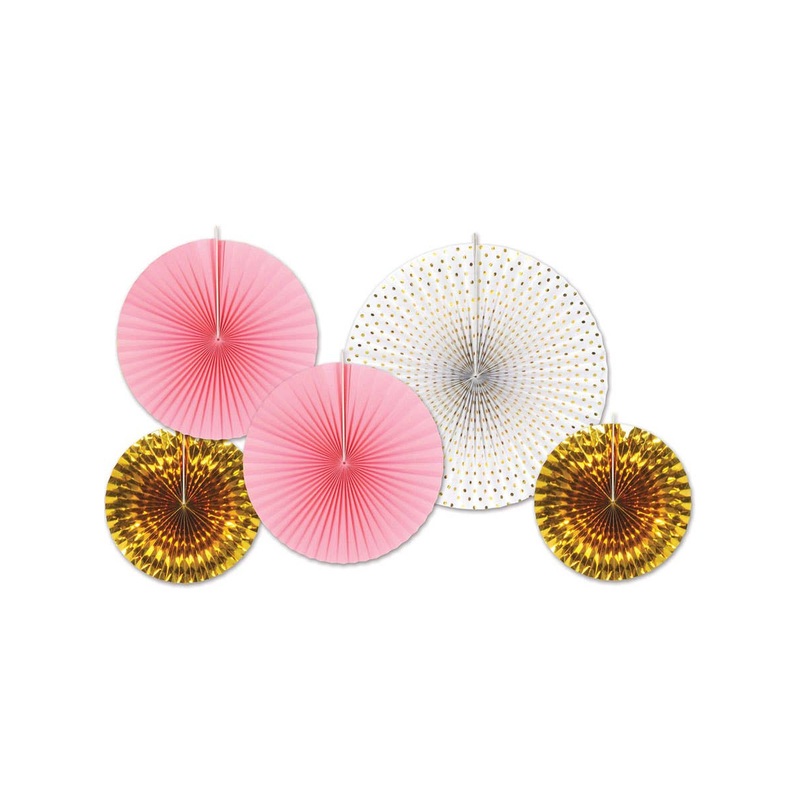 Pink and Gold Paper Fans Party Decoration