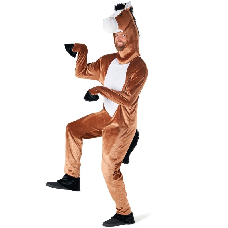 Plush Plus Size Adults Brown Horse Costume with Padded Head