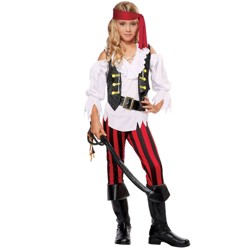 Posh Striped Pirate Girls Fancy Dress Costume