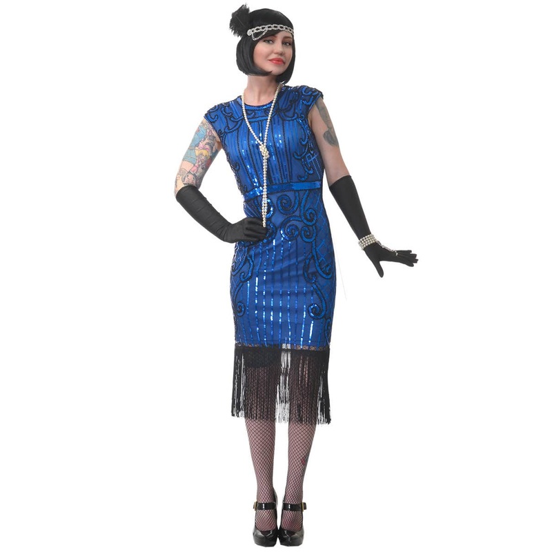 Ritzy Womens Plus Size Blue Sequin 1920s Costume