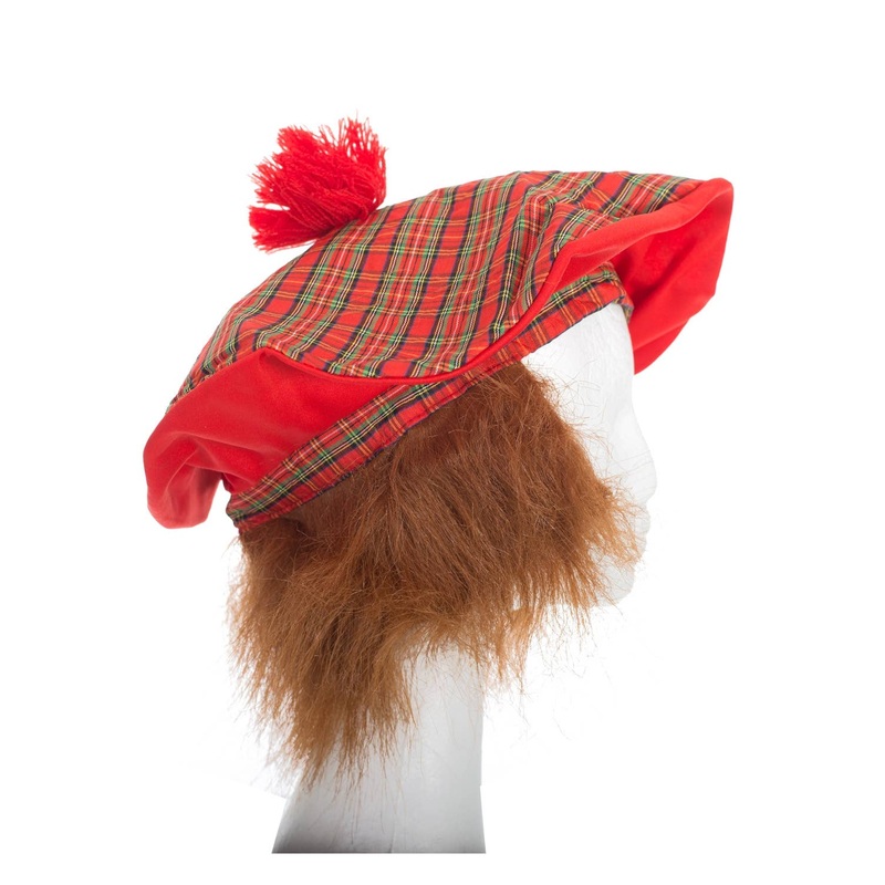 Scottish Red Tartan Hat with attached Ginger Wig