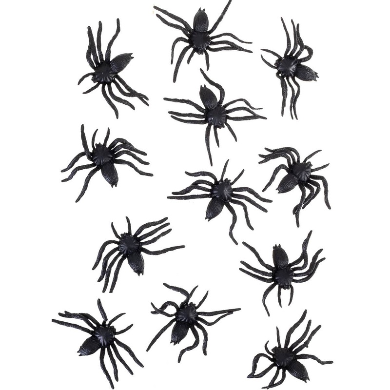 Set of 12 Black Rubber Spiders Halloween Decoration