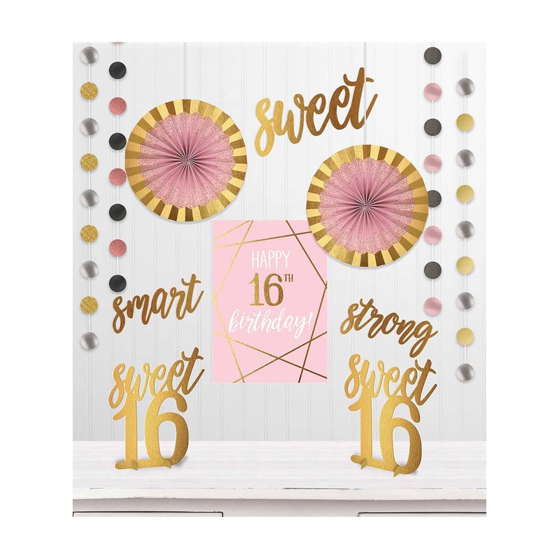 Sweet 16 Pink and Rose Gold 12 Pack Room Decorating Kit
