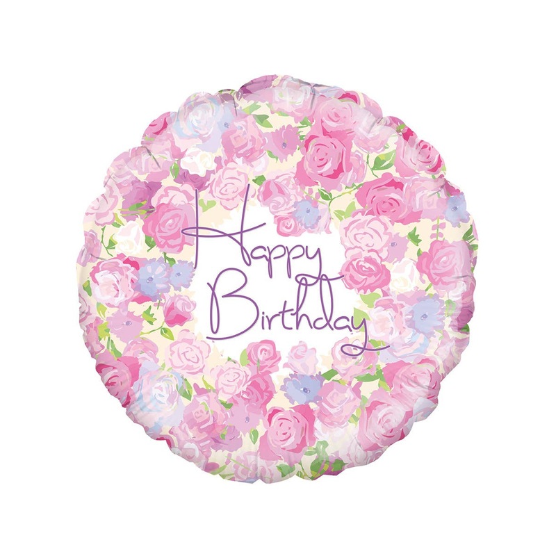 Vintage Floral Round 45cm Happy Birthday Foil Balloon