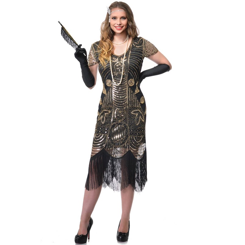 1920s Black and Gold Womens Great Gatsby Costume