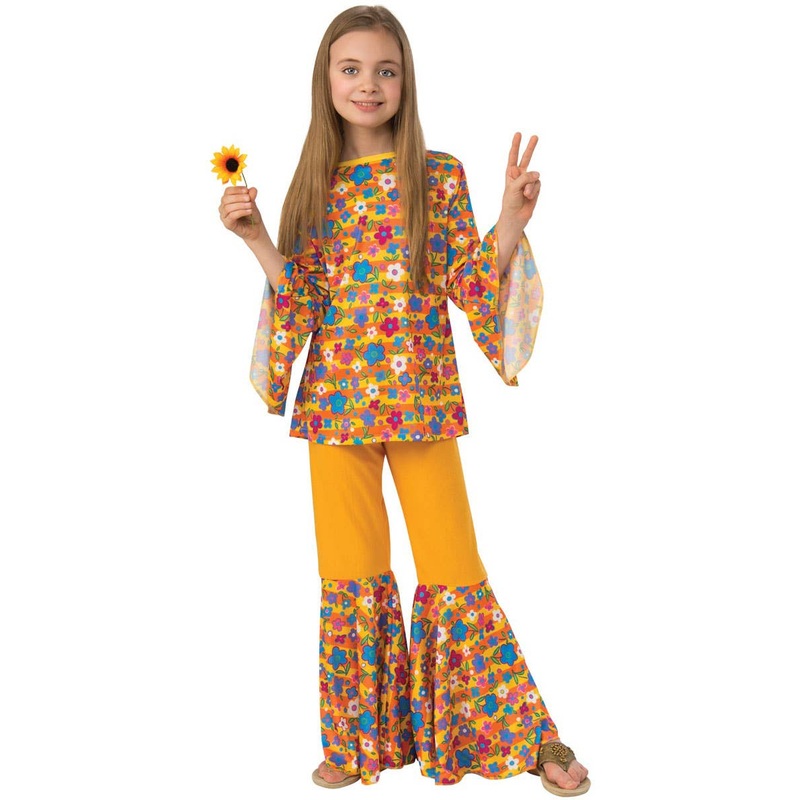 Bright Flower Power Girls 60s Hippie Costume