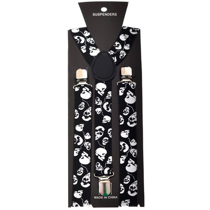 Creepy Skull Print Black Costume Accessory Suspenders