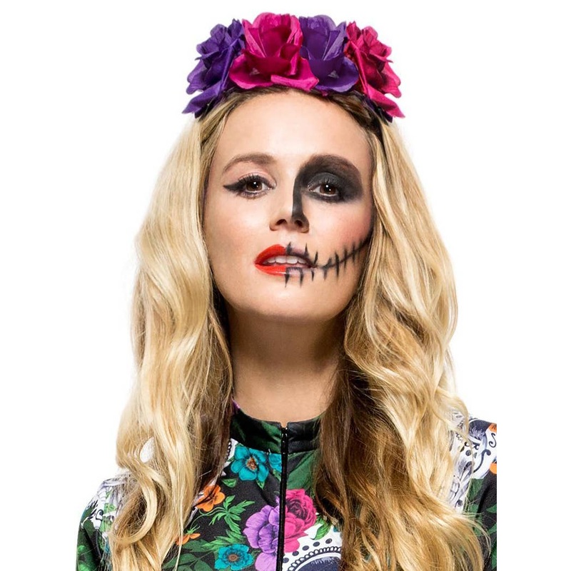 Day of the Dead Pink and Purple Rose Costume Headband