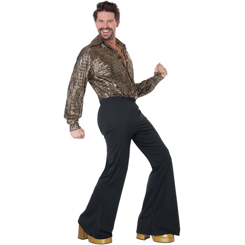 Disco Guy Mens Gold and Black 70s Plus Size Costume