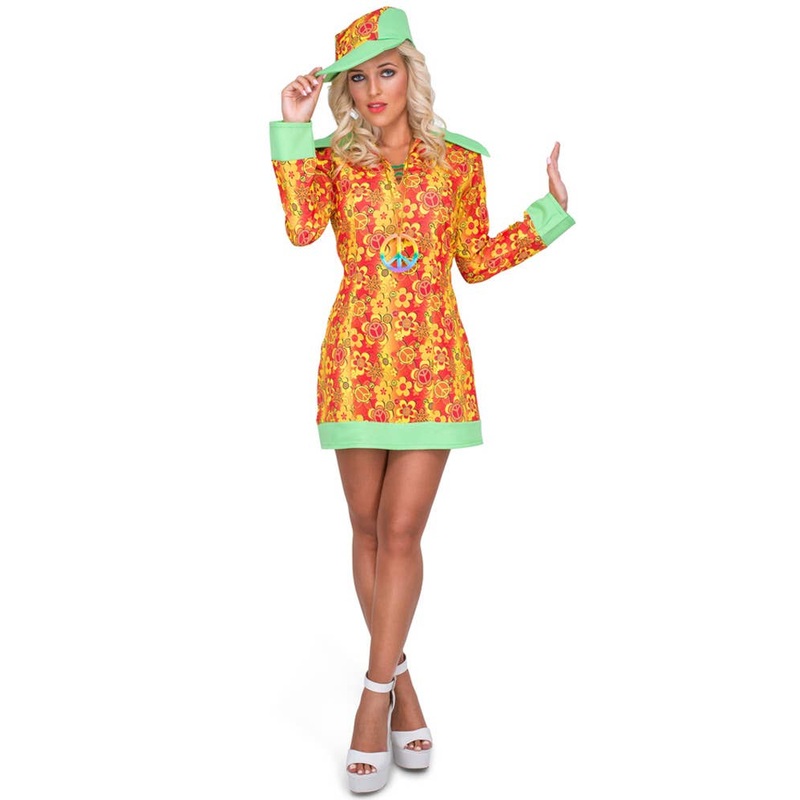 Groovy Womens 1960s Orange Hippie Costume